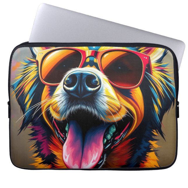 Housse Pour Ordinateur Portable Chien Cool avec Lunettes de Soleil (Devant)