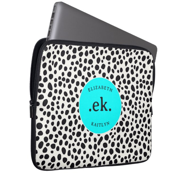 Housse Pour Ordinateur Portable Chien dalmate Motif Abstrait Aqua Blue Monogramme (Devant droit)