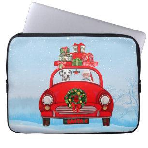 Housse Pour Ordinateur Portable Chien Dalmatien En Voiture Avec Le Père Noël