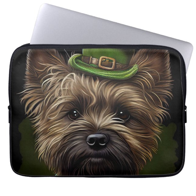 Housse Pour Ordinateur Portable Chien de Cairn Terrier en Robe de la Saint Patrick (Devant)