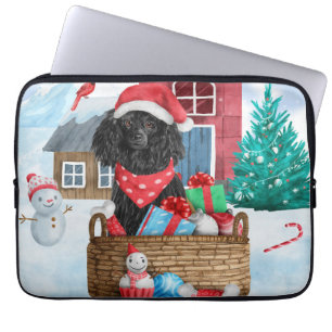 Housse Pour Ordinateur Portable Chien de caniche dans la neige Maison de chien de 