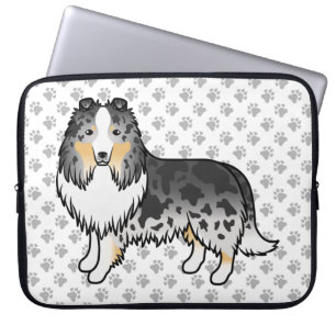 Housse Pour Ordinateur Portable Chien de dessin animé et pattes de Berger des Shet