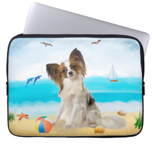 Housse Pour Ordinateur Portable Chien de Papillon sur la plage
