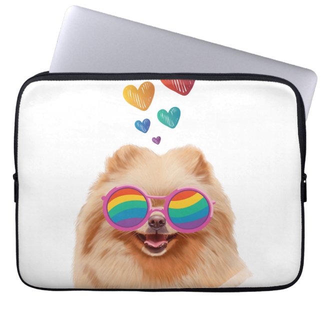 Housse Pour Ordinateur Portable Chien de Poméranie avec Coeurs Saint Valentin (Devant)