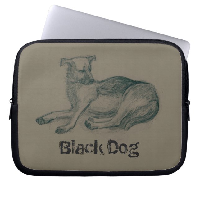 Housse Pour Ordinateur Portable Chien. Dessin au crayon. (Devant)