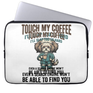 Housse Pour Ordinateur Portable Chien Drôle Café Avertissement Dessin de Gravure V