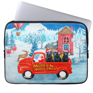 Housse Pour Ordinateur Portable Chien Labrador camion de livraison de Noël enneigé