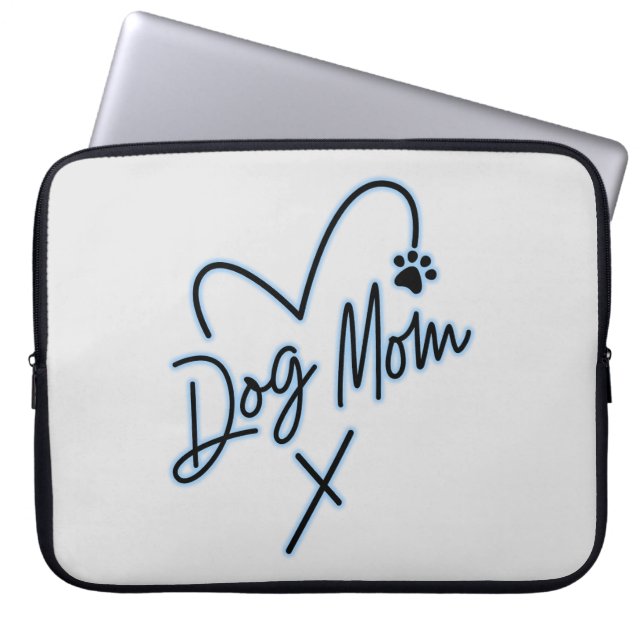 HOUSSE POUR ORDINATEUR PORTABLE CHIEN MOM, COEUR BLEU CLAIR (Devant)