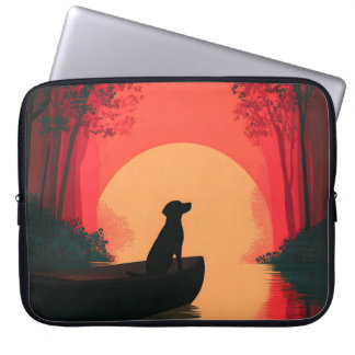 Housse Pour Ordinateur Portable Chien noir minimaliste du coucher du soleil