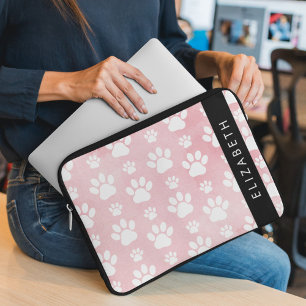 Housse Pour Ordinateur Portable Chien Paws, White Paws, Aquarelles roses, Votre No