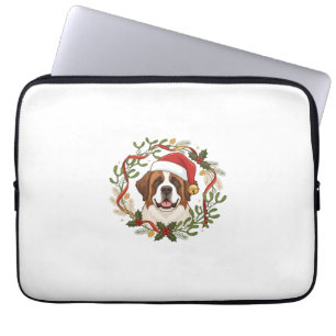 Housse Pour Ordinateur Portable Chien Saint-Bernard Chapeau de Père Noël Couronne