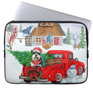 Housse Pour Ordinateur Portable Chien Schnauzer en livraison de Noël Camion Neige