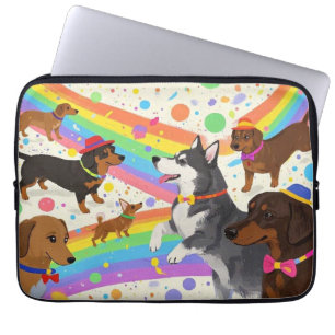 Housse Pour Ordinateur Portable Chiens sympas avec arc-en-ciel