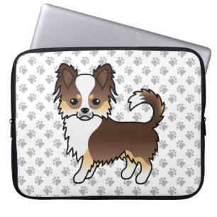 Housse Pour Ordinateur Portable Chihuahua à poil long tricolore au chocolat et pat