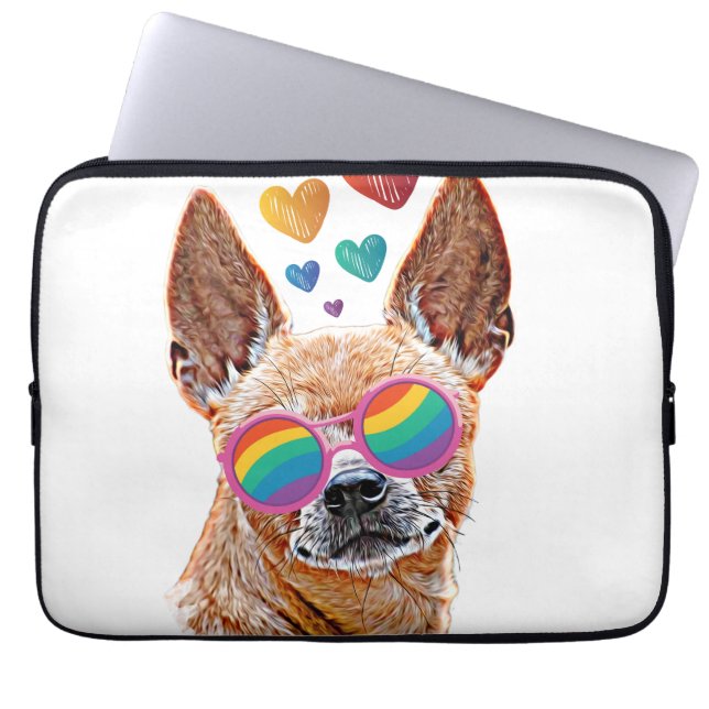 Housse Pour Ordinateur Portable Chihuahua Chien avec Coeurs Saint Valentin (Devant)