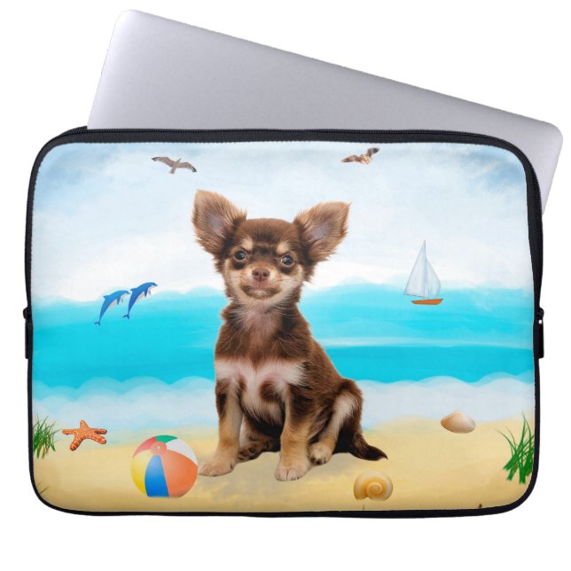Housse Pour Ordinateur Portable Chihuahua Dog sur la plage (Devant)