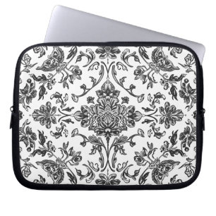 Housse Pour Ordinateur Portable Chinoiserie Florale Aquarelle Noir & Blanc