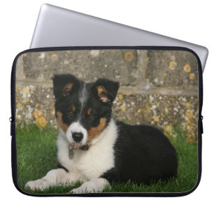 Housse Pour Ordinateur Portable Chiot de border collie avec la feuille dans la