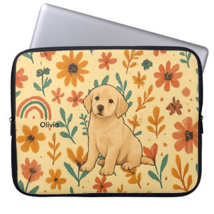 Housse Pour Ordinateur Portable Chiot mignon & Fleurs Boho