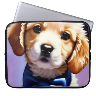Housse Pour Ordinateur Portable Chiot souple adorable avec jolie Cravate de Bow bl