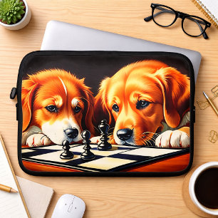 Housse Pour Ordinateur Portable Chiots Jouant aux Échecs