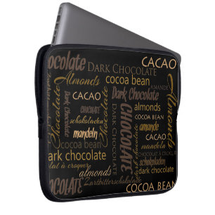 Housse Pour Ordinateur Portable Chocolat, amandes et conception foncée des textes
