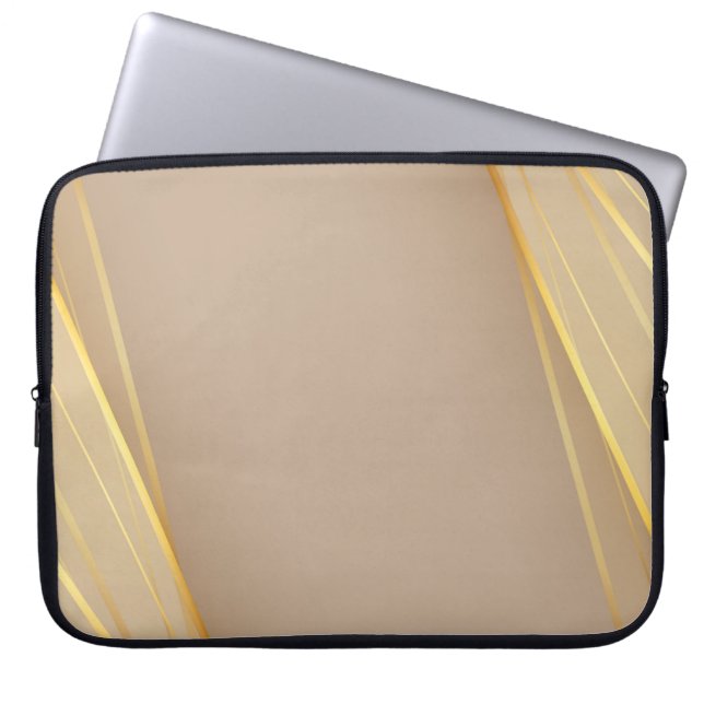 Housse Pour Ordinateur Portable Chocolat Brown et Abstrait Gold Lines (Devant)