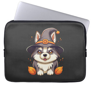 Housse Pour Ordinateur Portable Chou Husky dans l'Halloween Casquette d'une sorciè
