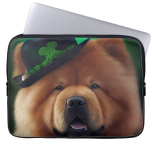 Housse Pour Ordinateur Portable Chow Chow Dog en tenue de la Saint Patrick
