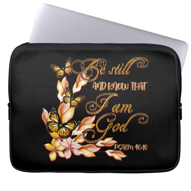 Housse Pour Ordinateur Portable Christian Bible Verse Psaume 46:10 Fleur Papillon (Devant)