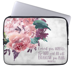 Housse Pour Ordinateur Portable Christian Girl Floral Marble Bible Verse