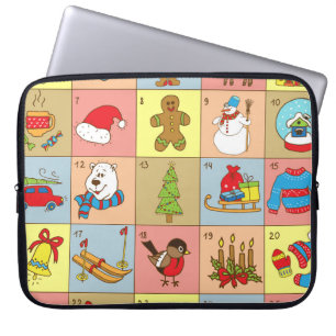 Housse Pour Ordinateur Portable Christmas Advent : Collection d'éléments Doodle