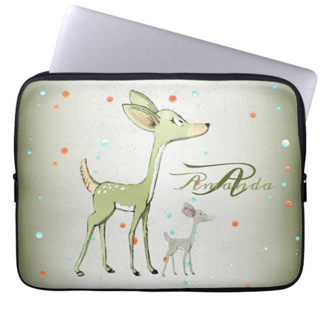 Housse Pour Ordinateur Portable Christmas Monogram Green Deers Holidays Cute (Devant)