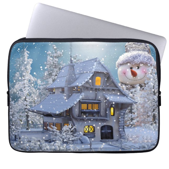 Housse Pour Ordinateur Portable Christmas Party Winter White Snowman Blue (Devant)