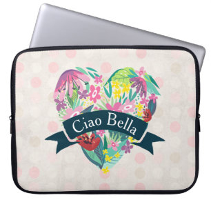 Housse Pour Ordinateur Portable Ciao Bella Cute Coeur Floral avec Fleurs Tropicale