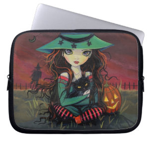 Housse Pour Ordinateur Portable Cieux Rouges d'Octobre Halloween Sorcière Art