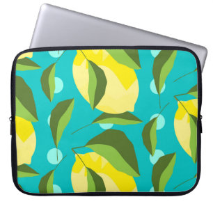 Housse Pour Ordinateur Portable Citrons Polka Point : Arrière - plan bleu.