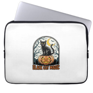 Housse Pour Ordinateur Portable Citrouille Chat Noir Gravure Halloween Vintage_1