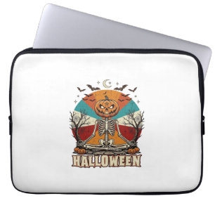 Housse Pour Ordinateur Portable Citrouille de méditation d'Halloween Squelette Rét