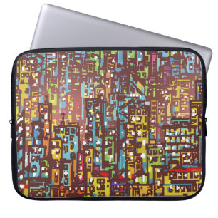 Housse Pour Ordinateur Portable Cityscape dessin à la main illustrations art, rue,