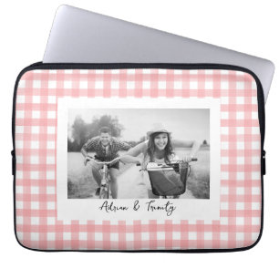 Housse Pour Ordinateur Portable Classic rose et blanc En vichy Plaid Photo personn