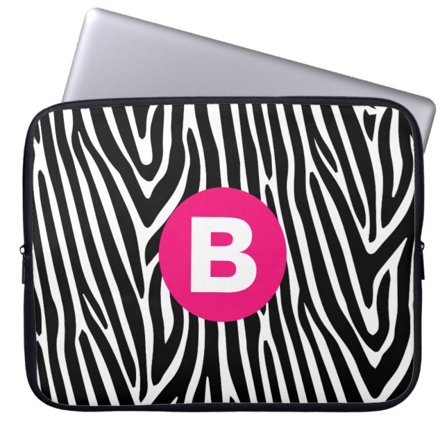 Housse Pour Ordinateur Portable Classic Zebra Stripes Bright Pink Monogram (Devant)