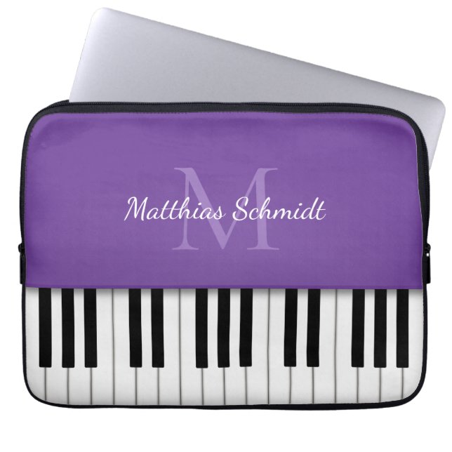 Housse Pour Ordinateur Portable Clavier de piano monogramme personnalisé violet (Devant)