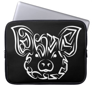 Housse Pour Ordinateur Portable Cochon tribal noir et blanc