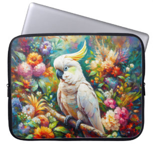 Housse Pour Ordinateur Portable Cockatoo aux fleurs colorées