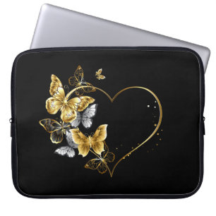 Housse Pour Ordinateur Portable Coeur aux papillons d'or