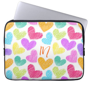 Housse Pour Ordinateur Portable Coeur coloré mignon Pastel Valentine Love Monogram