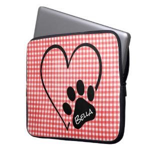 Housse Pour Ordinateur Portable Coeur Empreinte de patte de chien sur En vichy