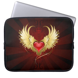 Housse Pour Ordinateur Portable Coeur rouge avec ailes d'or