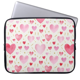 Housse Pour Ordinateur Portable Cœurs Aquarelle Pétale Rosée